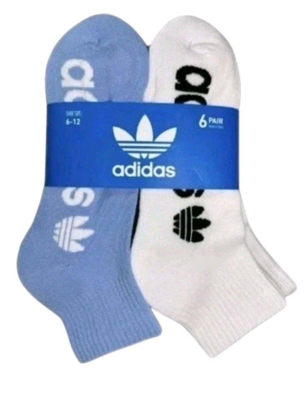 ADIDAS - Men's Logo Socks - Quarter Cut- Multicolor - SHOE SZ 6-12 - 6 Pairs